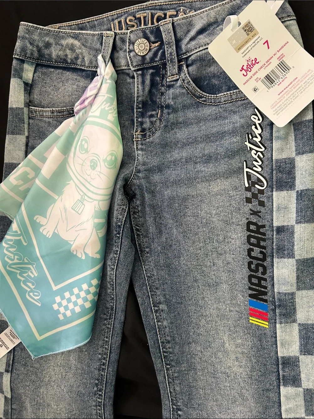 Justice Girls Racing Two-Piece Set Jean jacket and wide leg jeans nascar
